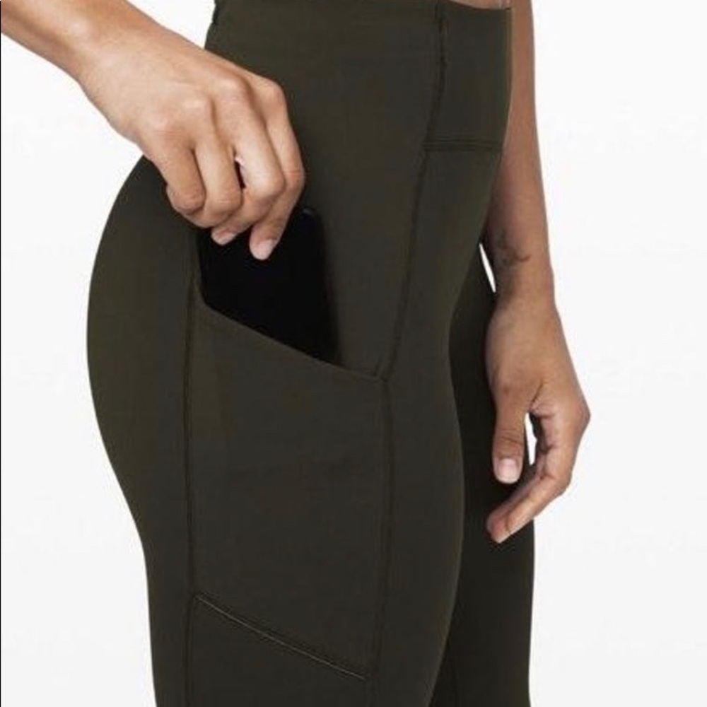 Lululemon Dark Olive Green Ruched Speed Tights